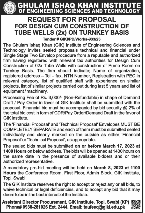 Rfp Request For Proposal For Design Cum Construction Of Tube Wells