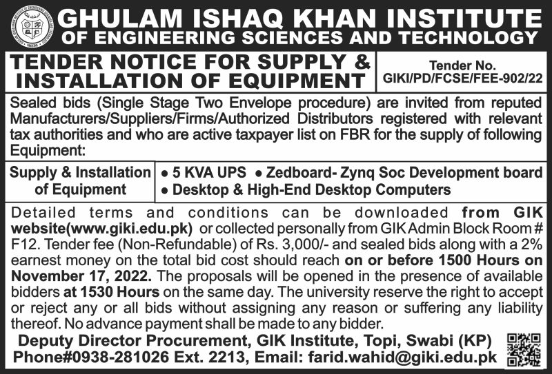 Tenders & Notices - Ghulam Ishaq Khan Institute of Engineering Sciences ...