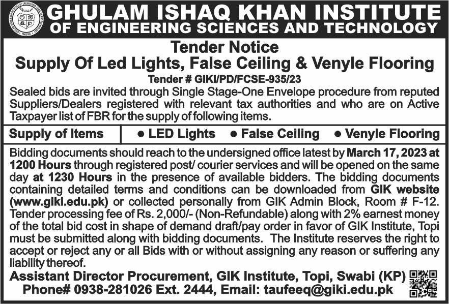 Tender Notice For Supply Of Led Lights False Ceiling Venyle Flooring