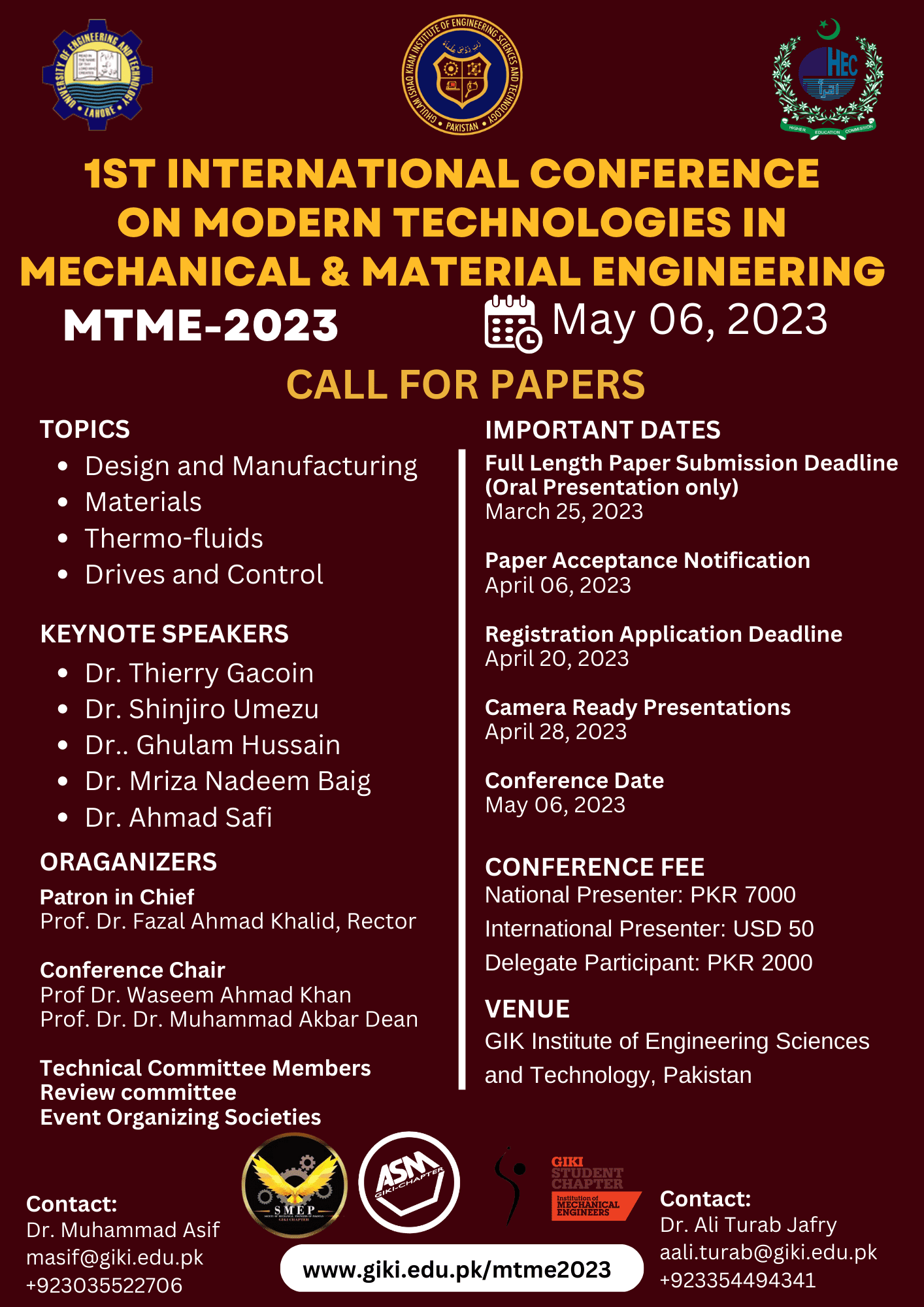 1st International Conference on Modern Technologies in Mechanical