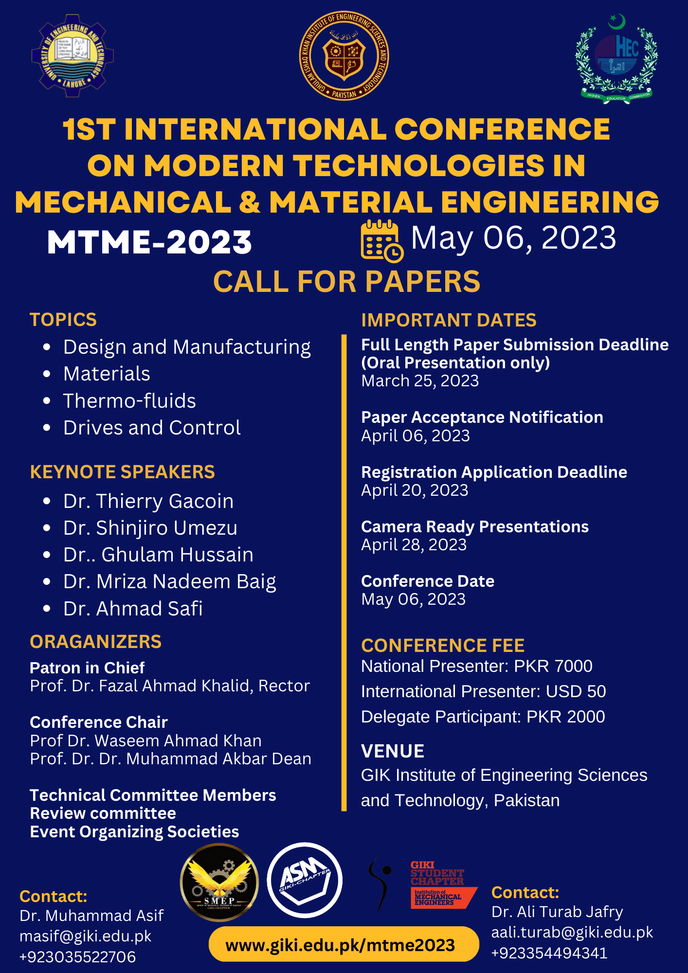 1st International Conference on Modern Technologies in Mechanical