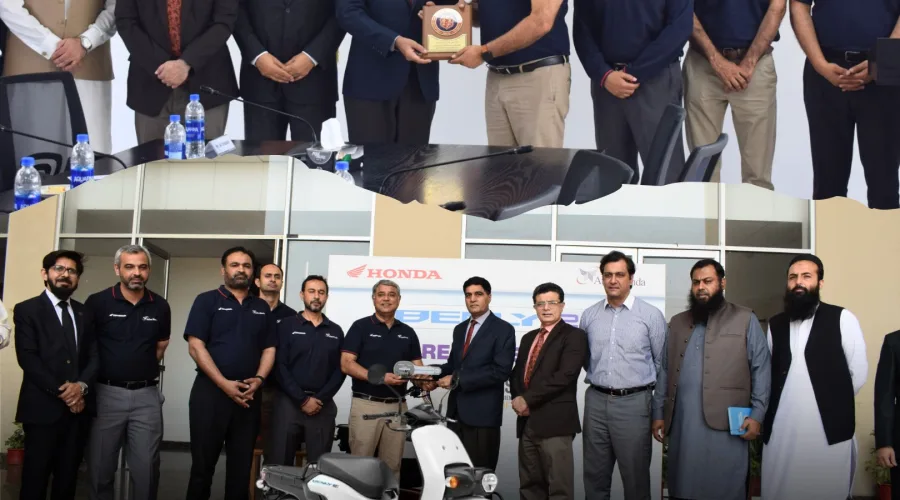 GIKI Partners with Atlas Honda LTD for joint research & innovation in Pakistan's electric mobility sector. Atlas Honda gifted their latest electric vehicle bike, the Honda BENLY e, to GIKI.
